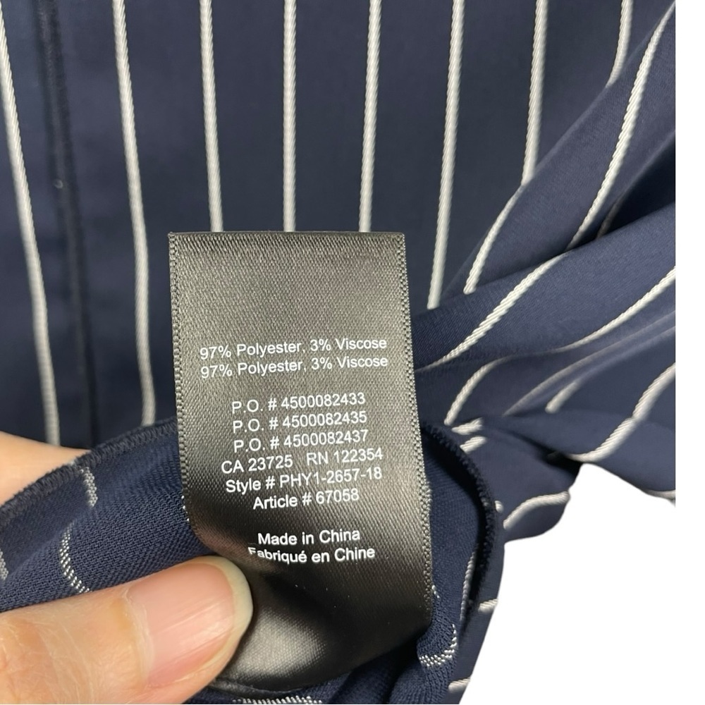 Babaton Abasi Navy Pinstriped Tie Front Cropped Blouse Size XS - Picture 8 of 9